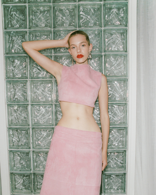 Stevie Crop Top | Blush Suede