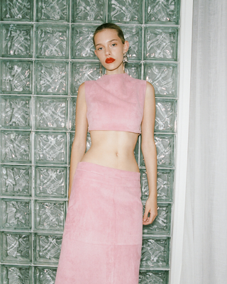 Stevie Crop Top | Blush Suede