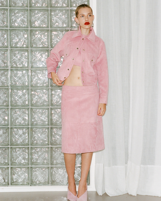 Stevie Midi Skirt | Blush Suede