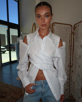 Deconstructed Wrap Shirt in White