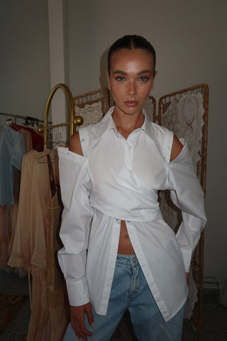 Deconstructed Wrap Shirt in White